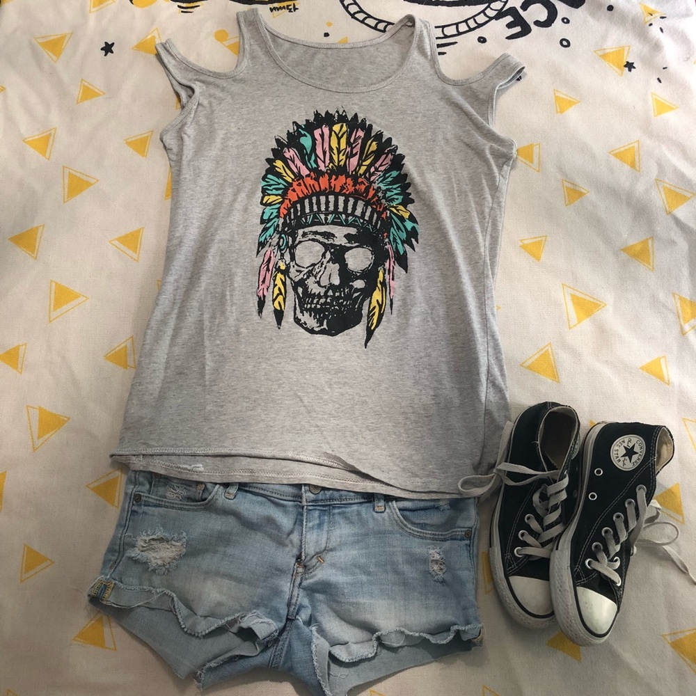 Grey Skull Off shoulder T shirt